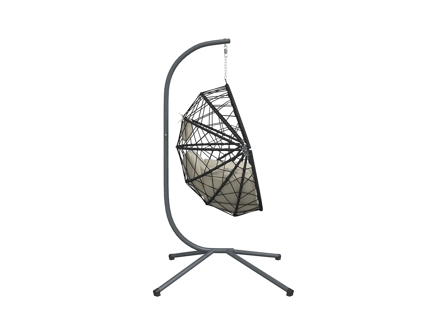 Fauteuil suspendue en forme d'œuf et support beige rotin et acier FR771852
