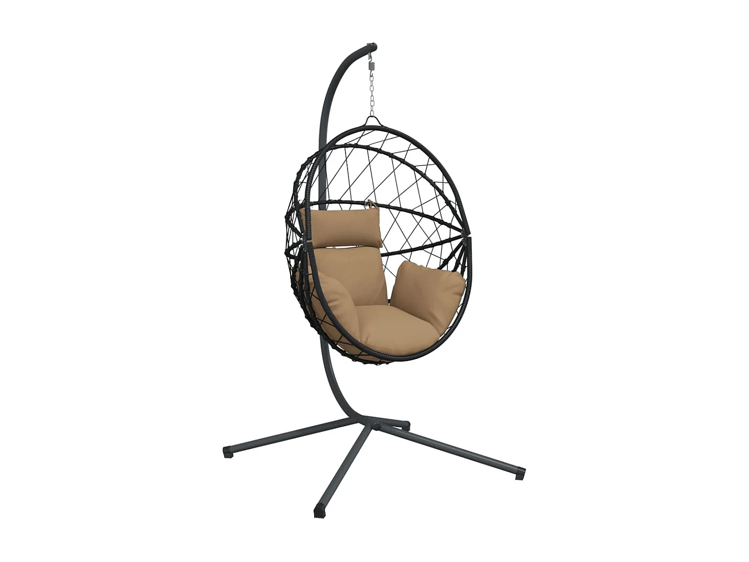 Fauteuil suspendue en forme d'œuf et support taupe rotin et acier FR509234