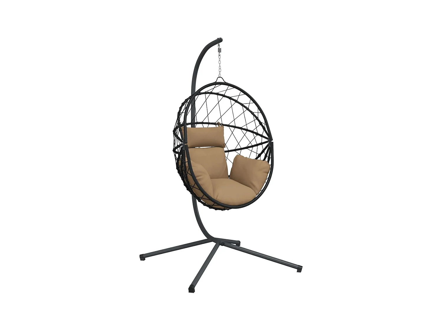 Fauteuil suspendue en forme d'œuf et support taupe rotin et acier FR509234