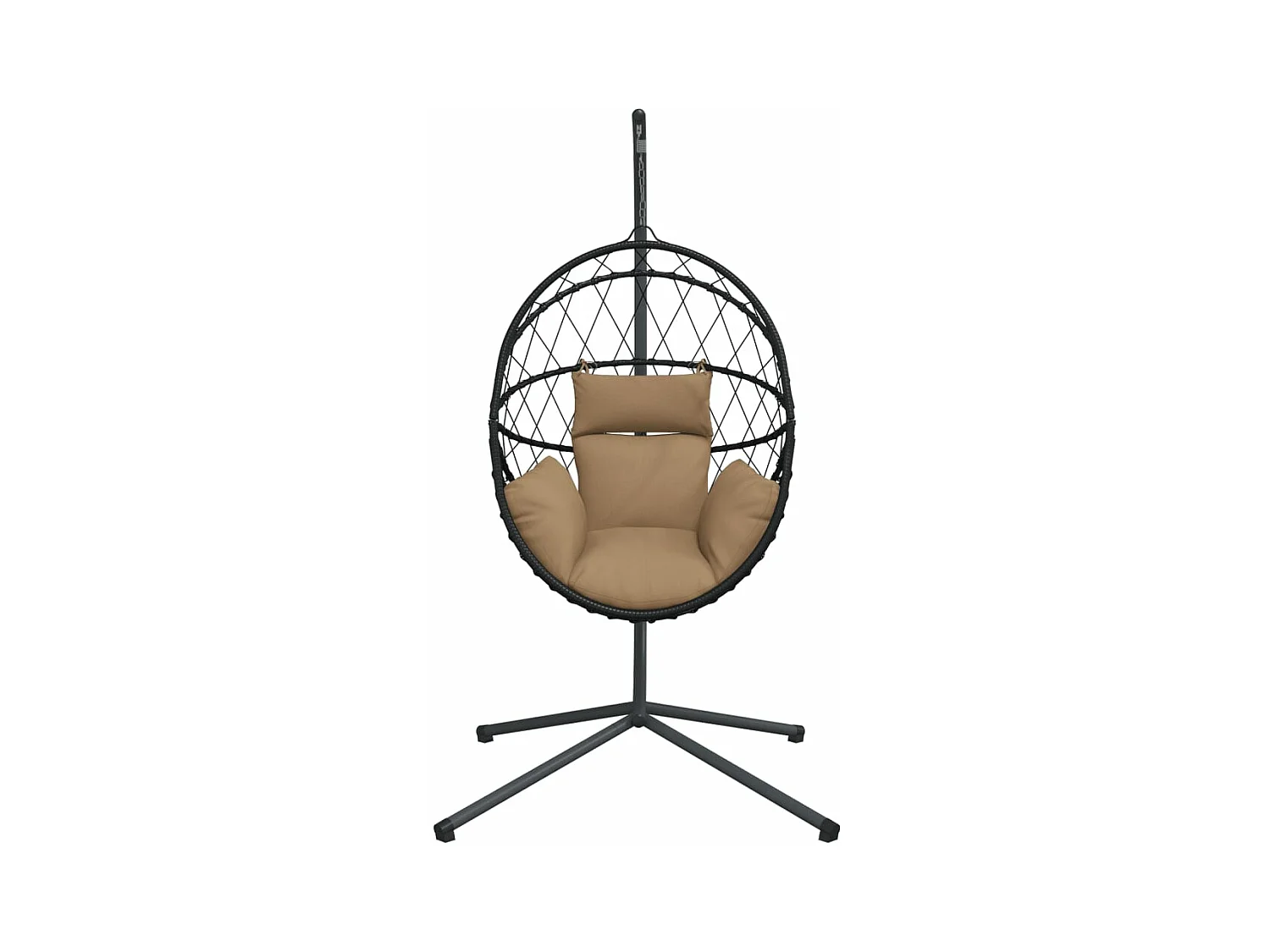 Fauteuil suspendue en forme d'œuf et support taupe rotin et acier FR509234