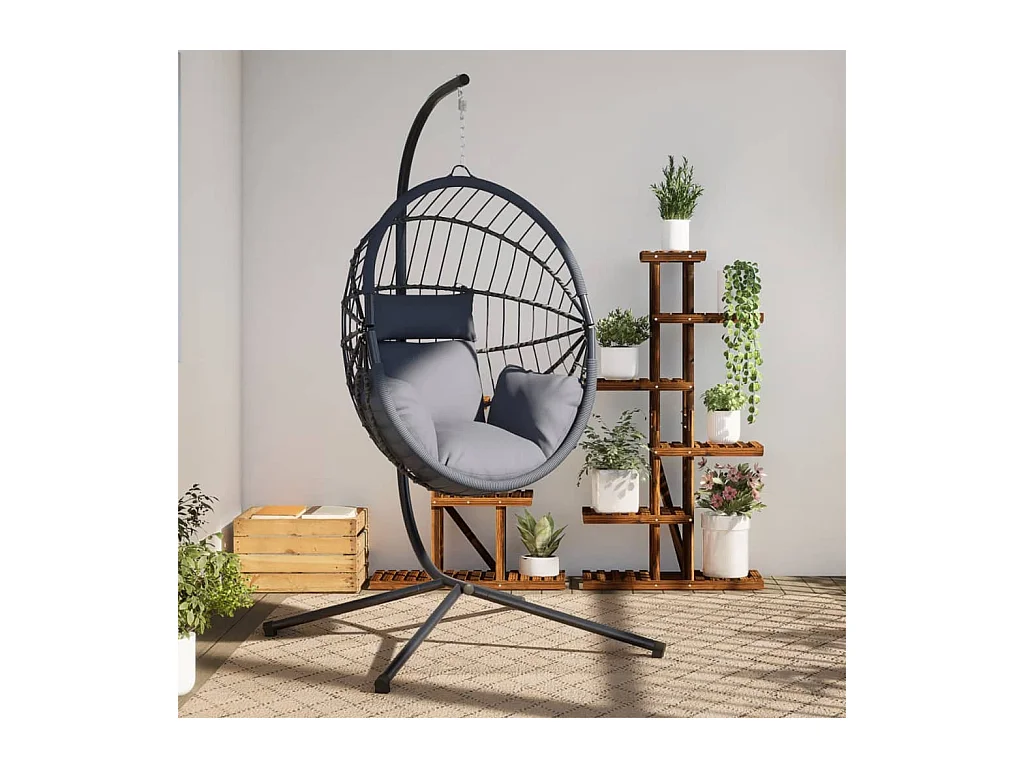 Fauteuil suspendue forme d'œuf et support gris clair rotin acier FR480877
