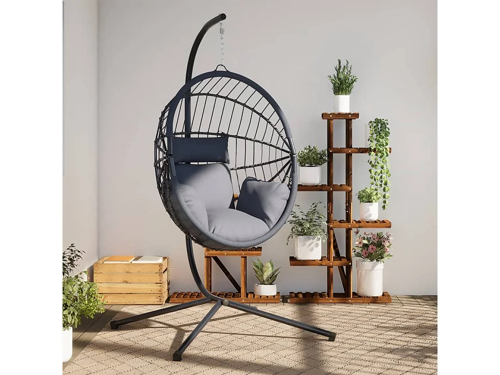 Silla colgante huevo con soporte ratán y acero gris claro ES845251