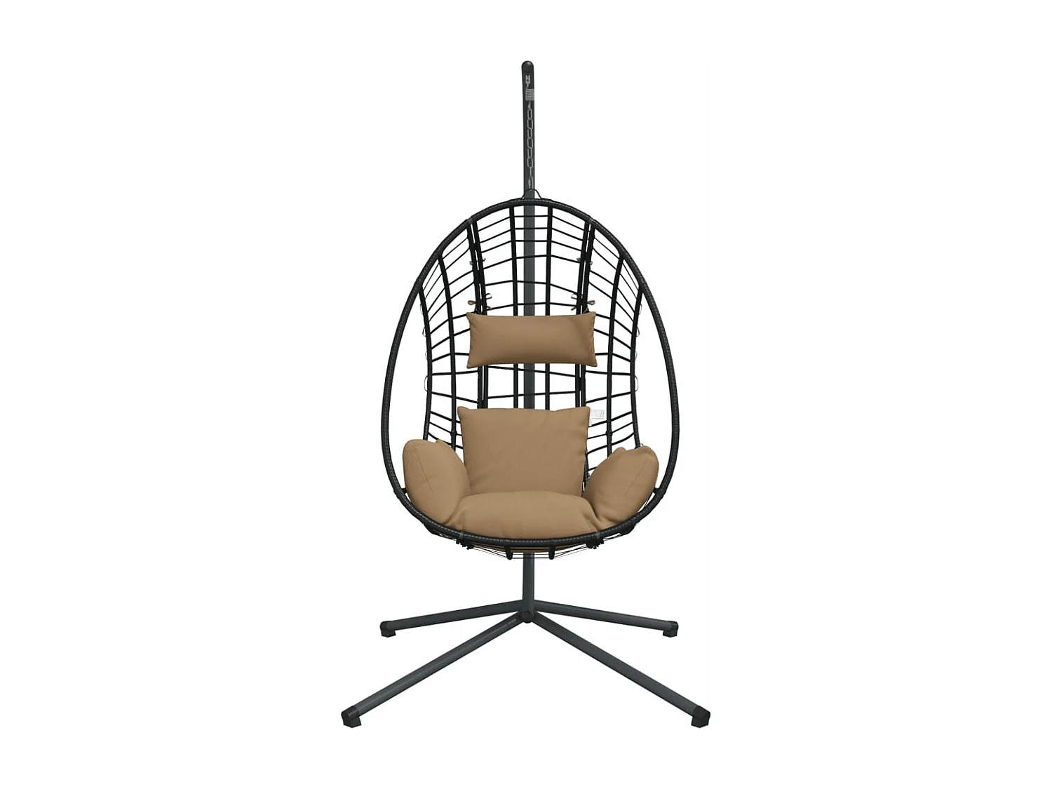 Fauteuil suspendue en forme d'œuf et support taupe rotin et acier FR767427