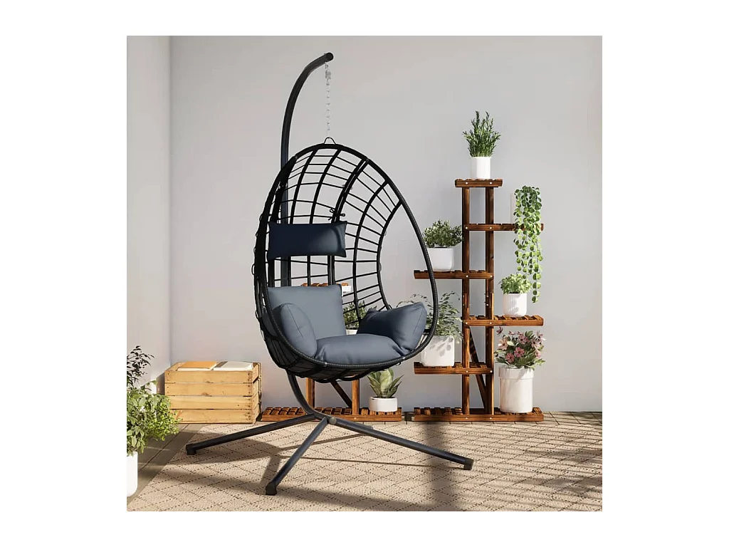 Cadeira forma de ovo suspensa c/ suporte vime/aço antracite PT730393
