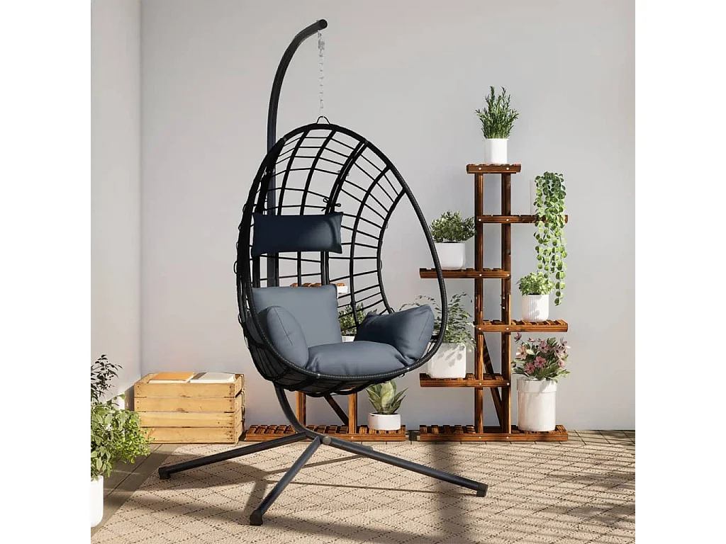 Fauteuil suspendue œuf support anthracite rotin et acier FR525574