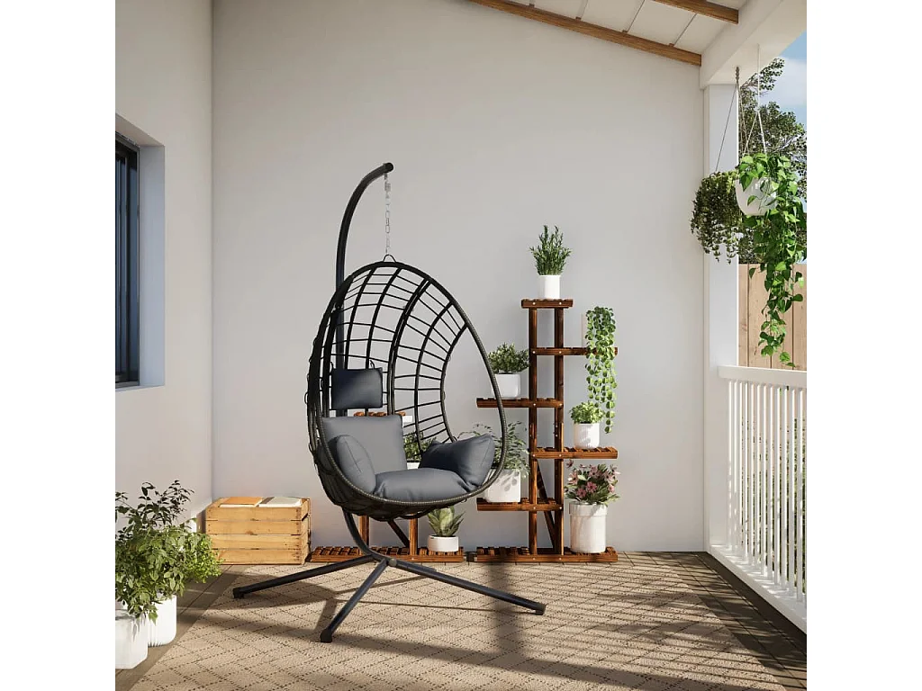 Fauteuil suspendue œuf support anthracite rotin et acier FR525574