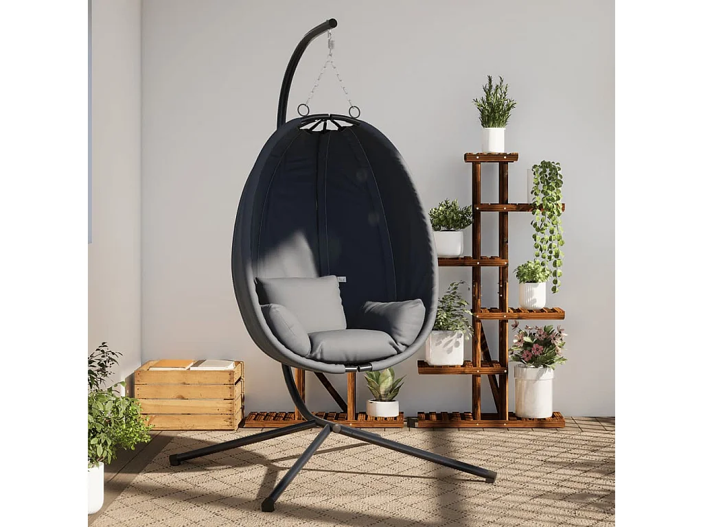 Cadeira forma de ovo suspensa c/ suporte tecido/aço antracite PT352953