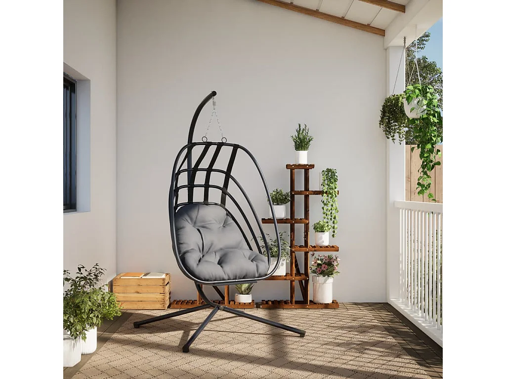 Fauteuil suspendue en forme d'œuf avec support anthracite acier FR529635