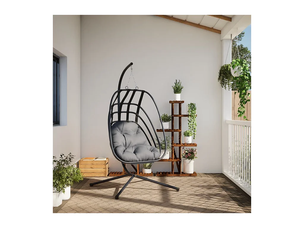 Fauteuil suspendue en forme d'œuf avec support anthracite acier FR529635