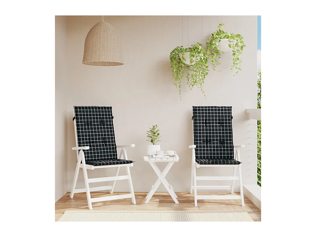 Coussins de chaise à dossier haut lot de 2 noir à carreaux FR964632