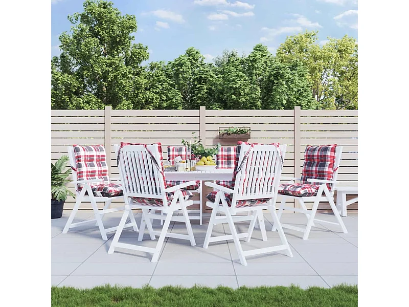 Stoelkussens 6 st lage rug ruitpatroon oxford stof rood BE910901