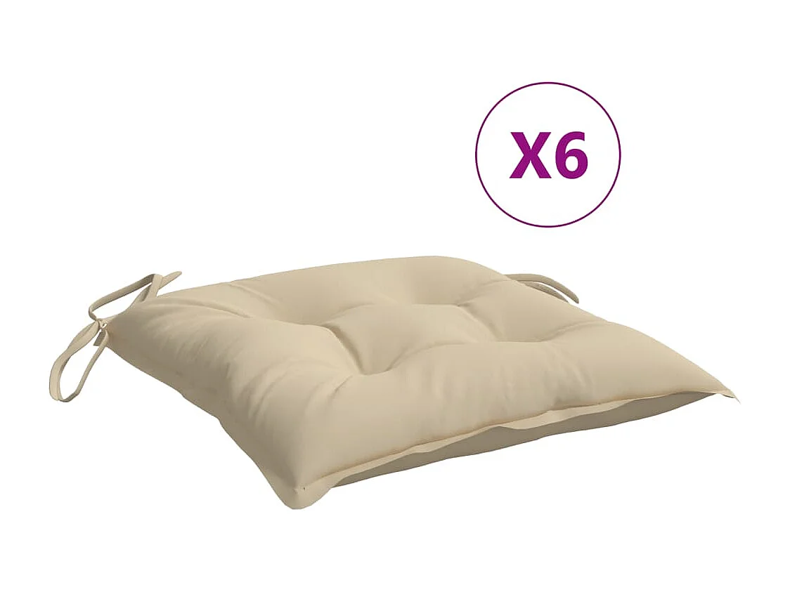 Coussins de chaise lot de 6 beige 40x40x7 cm tissu oxford FR878349