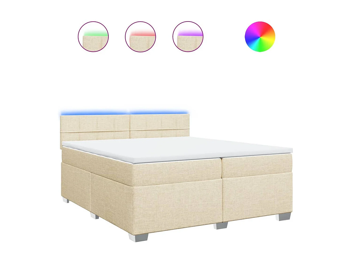 Cama box spring con colchón tela color crema 200x200 cm ES591392
