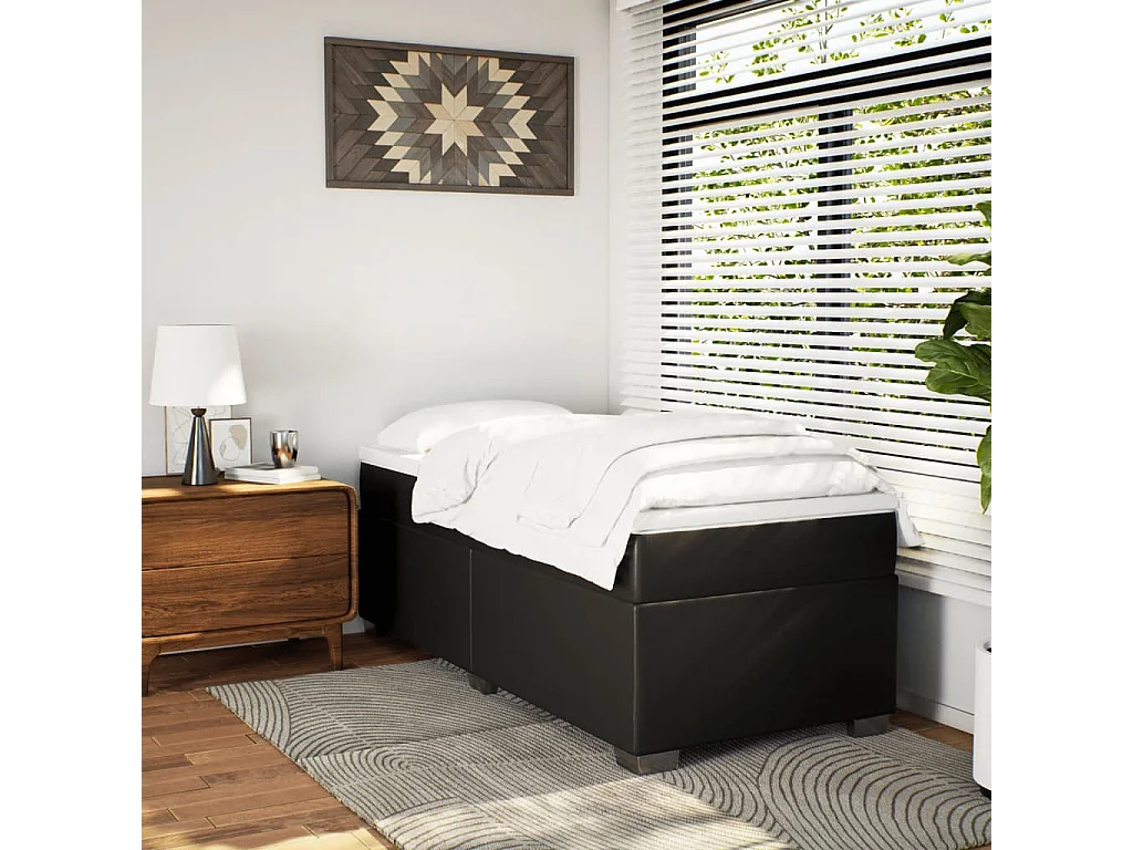 Boxspring met matras kunstleer zwart 90x200 cm BE144420