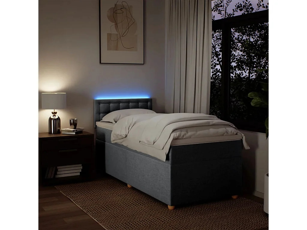 Cama box spring - 90x190 cm com molas/colchão tecido cinzento-claro PT760184