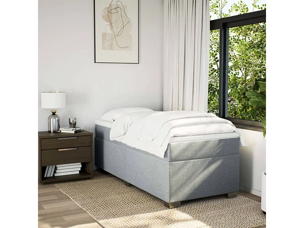 Ensemble complet boxspring + matelas gris clair 80x200 cm tissu FR81012