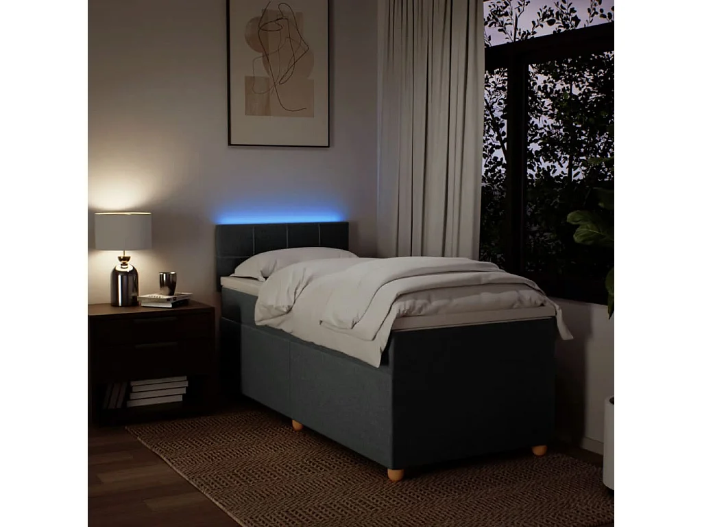 Cama box spring - 90x190 cm com molas/colchão tecido cinza-escuro PT153627