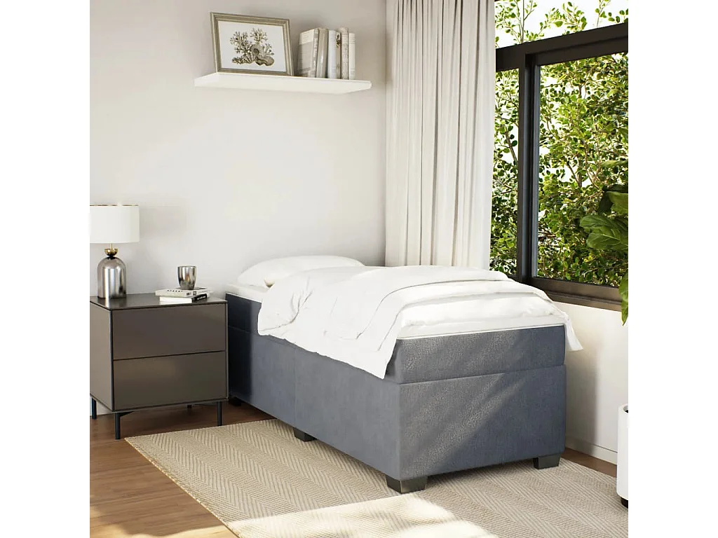 Cama box spring - 90x190 cm com molas/colchão veludo cinza-escuro PT435840