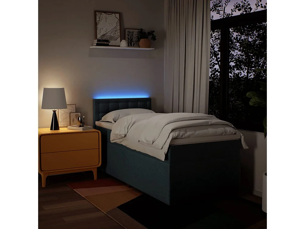 Cama box spring - 80x200 cm com molas/colchão tecido azul PT307187