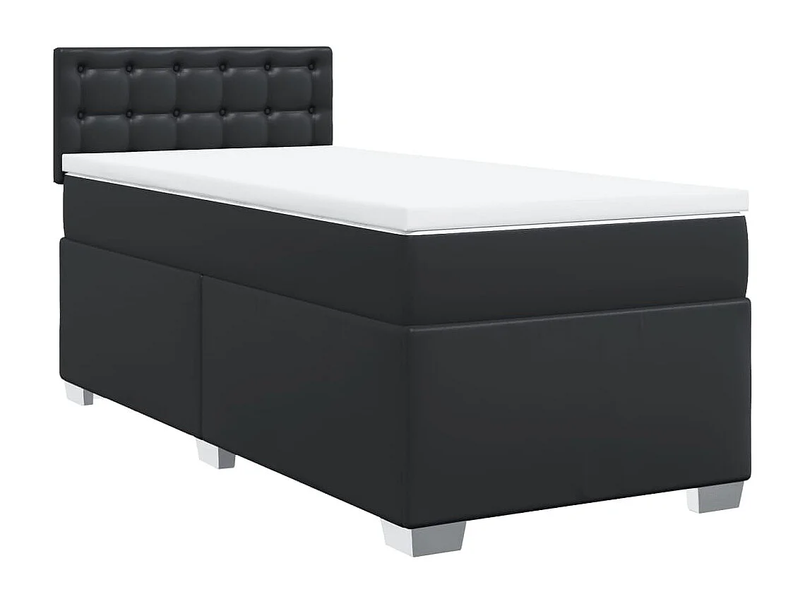 Cama box spring - 90x190 cm com molas/colchão couro artificial preto PT152248