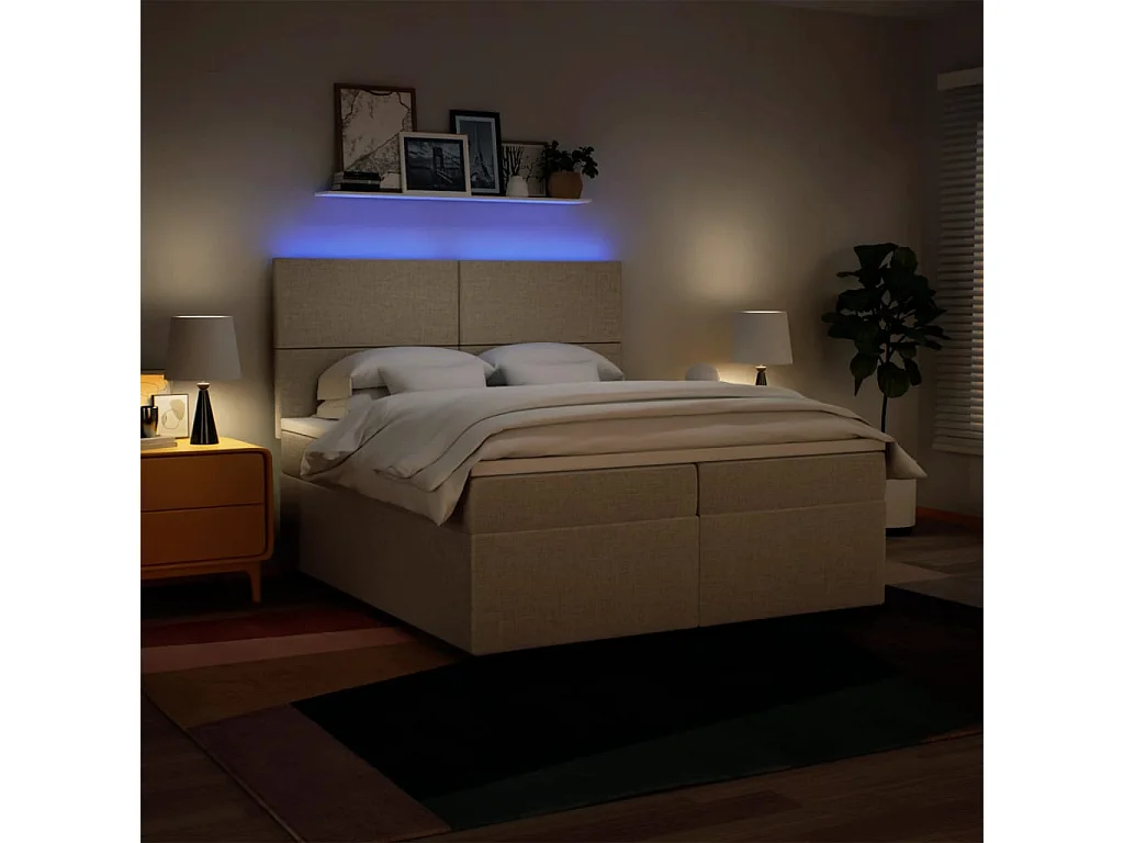 Cama box spring con colchón tela color crema 200x200 cm ES413020