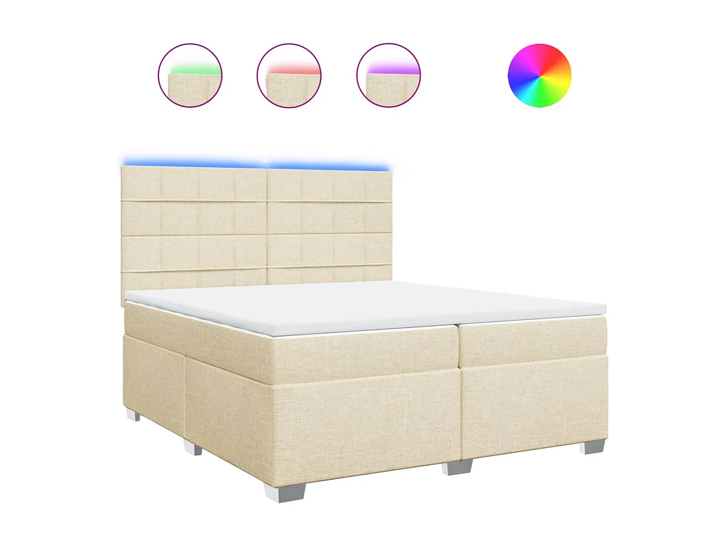 Cama box spring con colchón tela color crema 200x200 cm ES151754