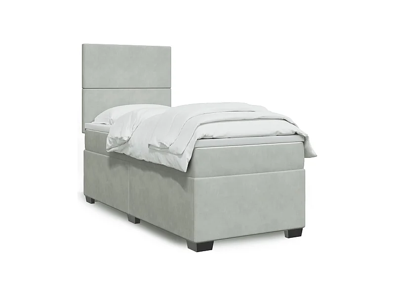 Cama box spring - 90x190 cm com molas/colchão veludo cinza-claro PT657434