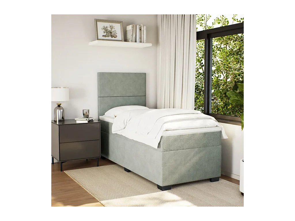 Cama box spring - 90x190 cm com molas/colchão veludo cinza-claro PT657434