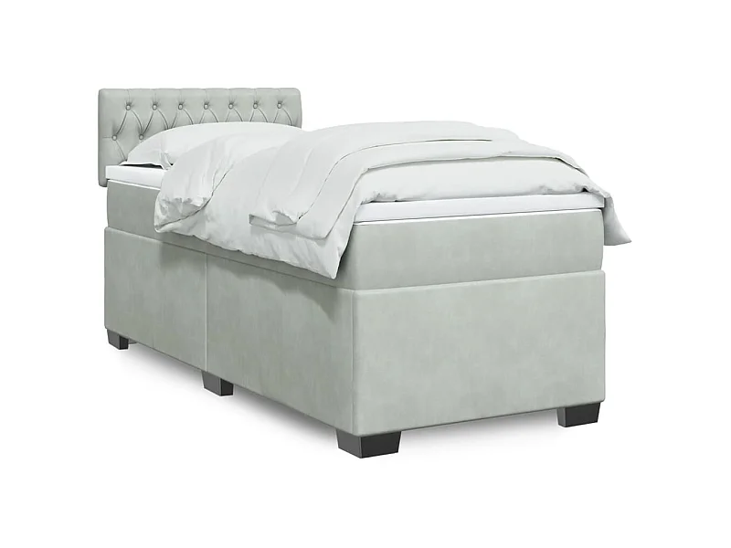 Cama box spring - 80x200 cm com molas/colchão veludo cinza-claro PT118934