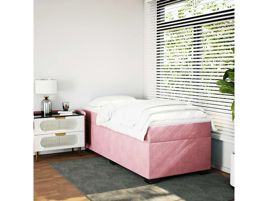 Cama box spring - 90x190 cm com molas/colchão veludo rosa PT483632