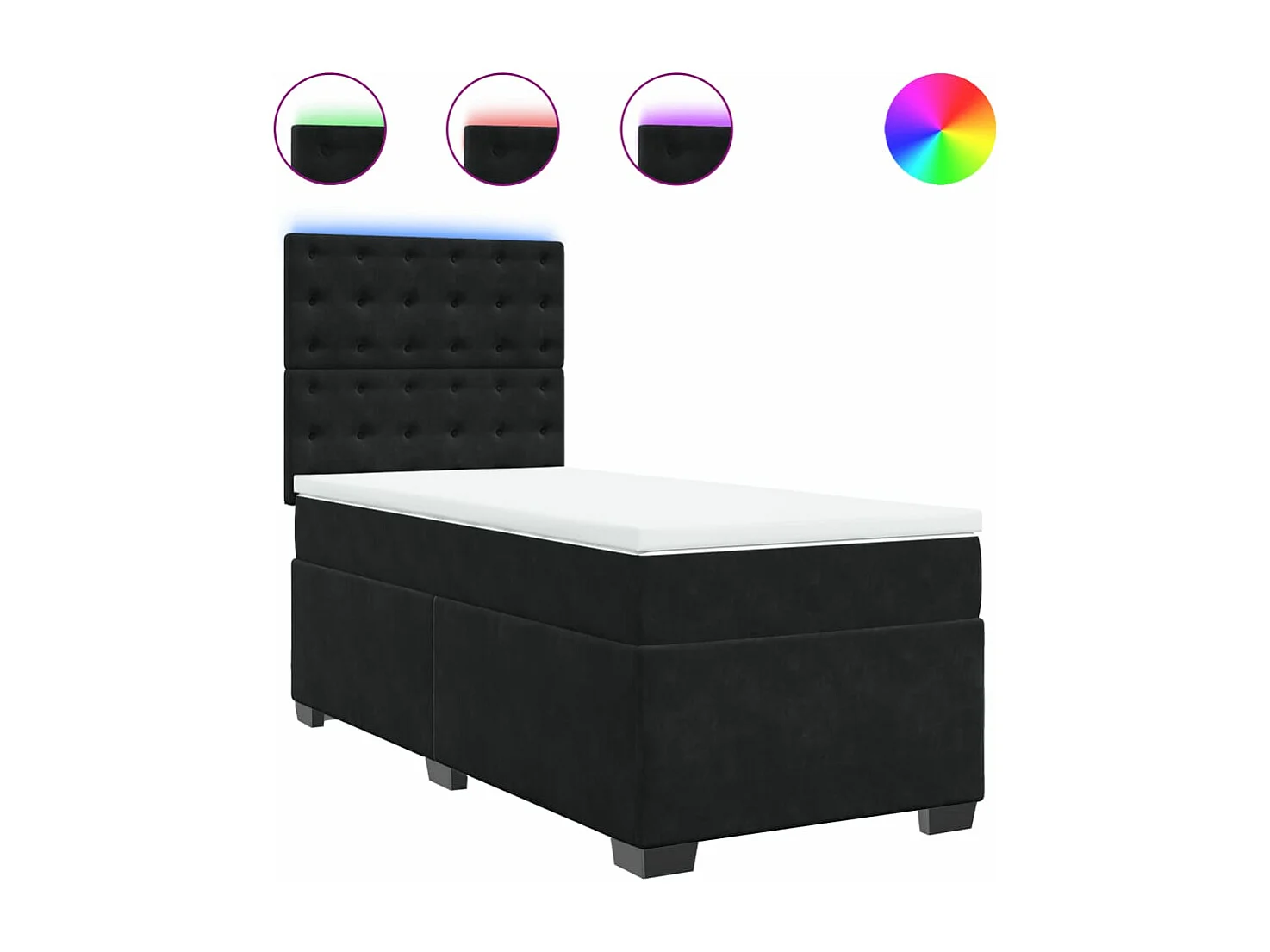 Cama box spring - 80x200 cm com molas/colchão veludo preto PT668533