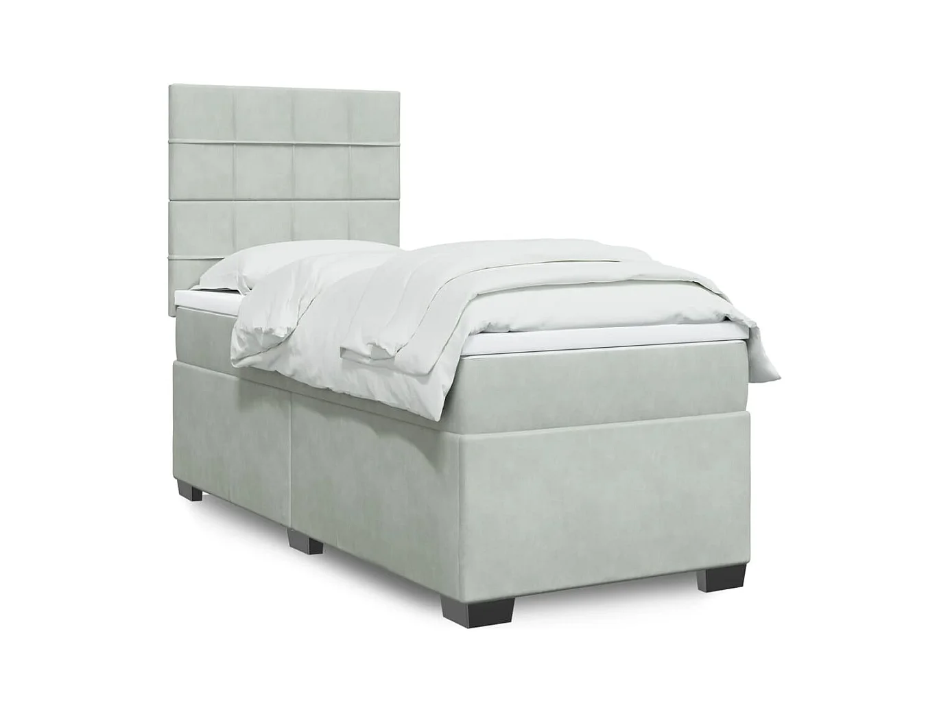 Cama box spring - 90x190 cm com molas/colchão veludo cinza-claro PT514327