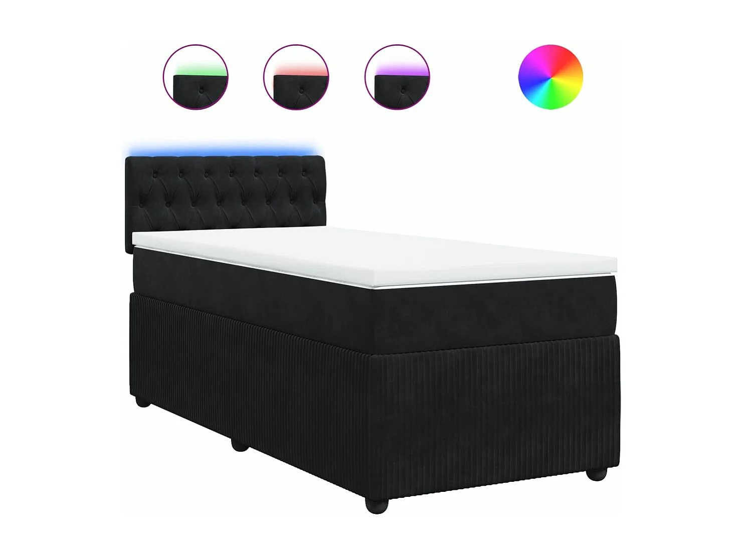 Cama box spring con colchón terciopelo negro 80x200 cm ES365219