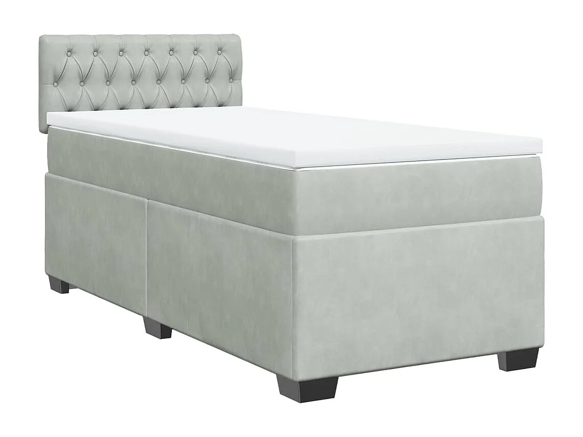 Cama box spring - 80x200 cm com molas/colchão veludo cinza-claro PT124471
