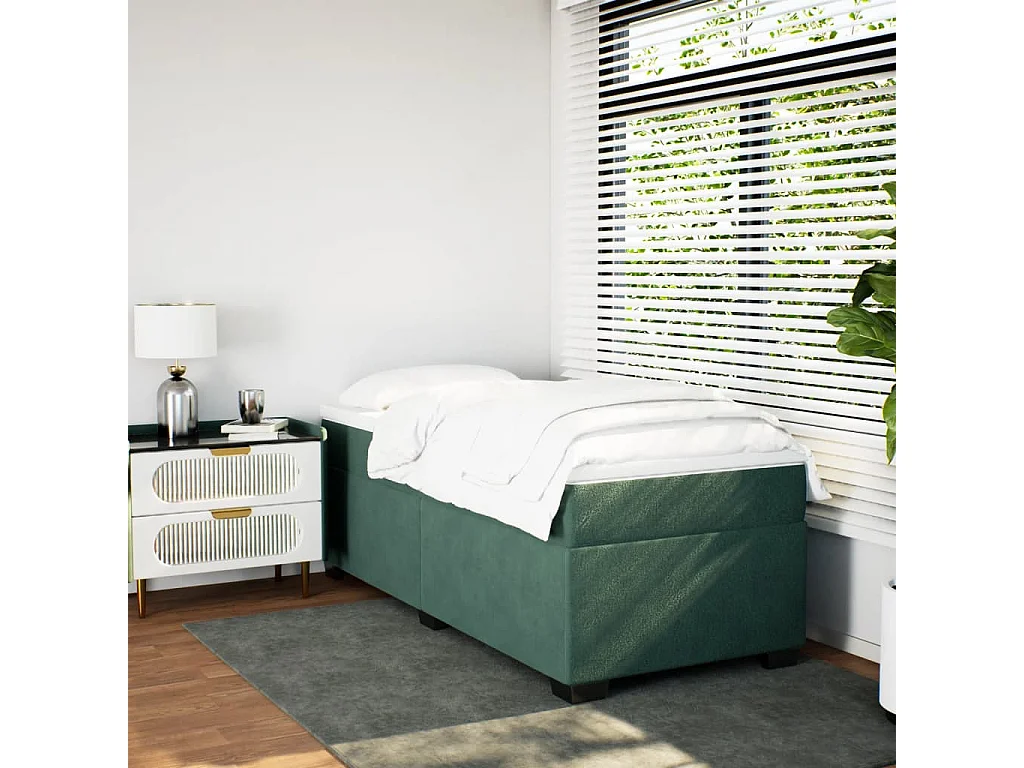 Cama box spring - 100x200 cm com molas/colchão veludo verde-escuro PT788780