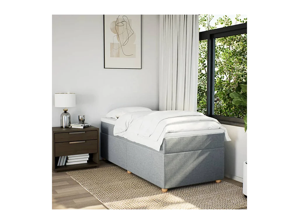 Sommier à lattes de lit et matelas Gris clair 90x190 cm Tissu FR33590
