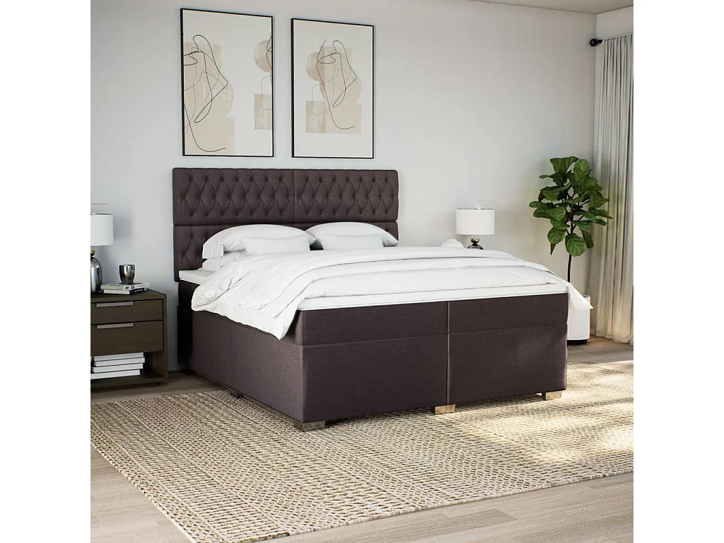 Cama box spring con colchón tela marrón oscuro 200x200 cm ES612771