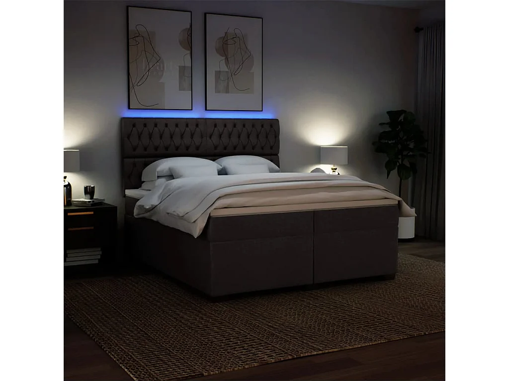 Cama box spring con colchón tela marrón oscuro 200x200 cm ES612771