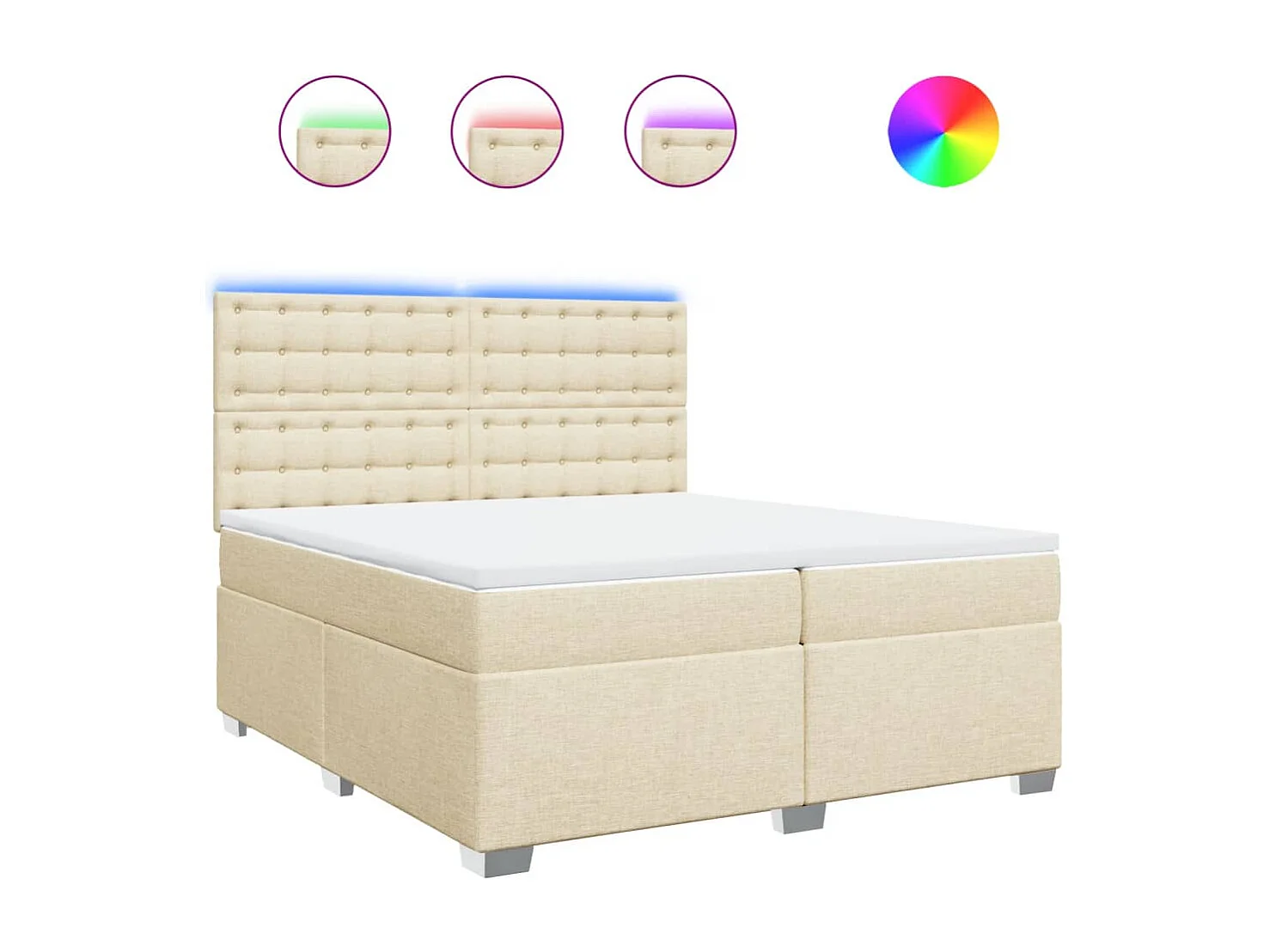 Cama box spring con colchón tela color crema 200x200 cm ES295115