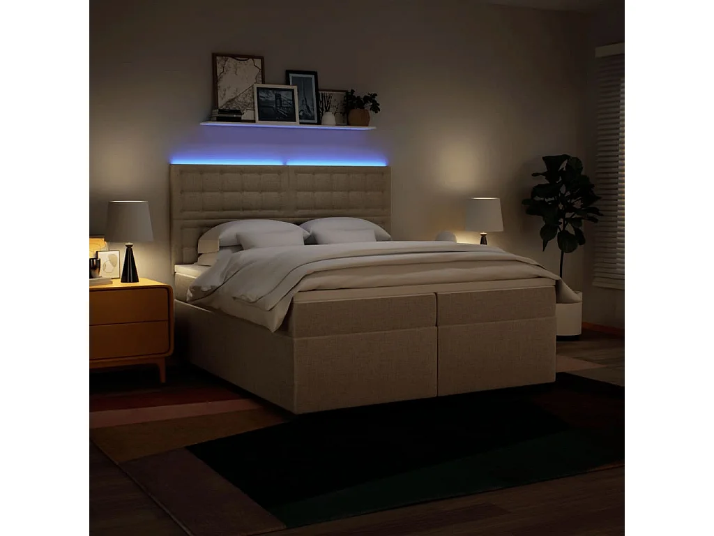 Cama box spring con colchón tela color crema 200x200 cm ES295115
