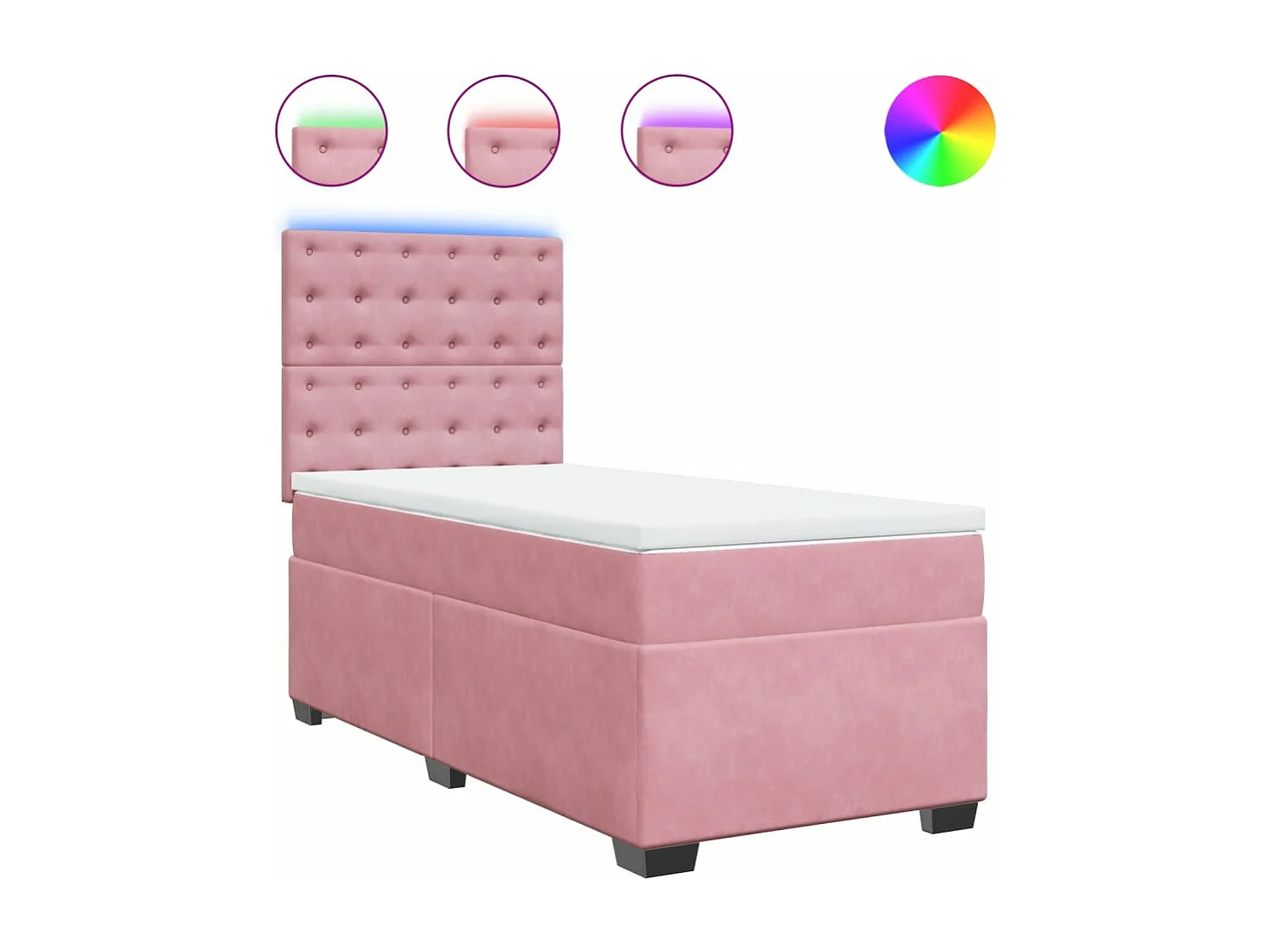 Cama box spring con colchón terciopelo rosa 80x200 cm ES230653
