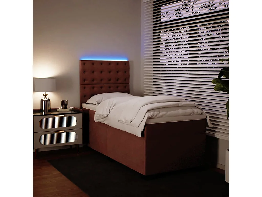 Cama box spring con colchón terciopelo rosa 80x200 cm ES230653