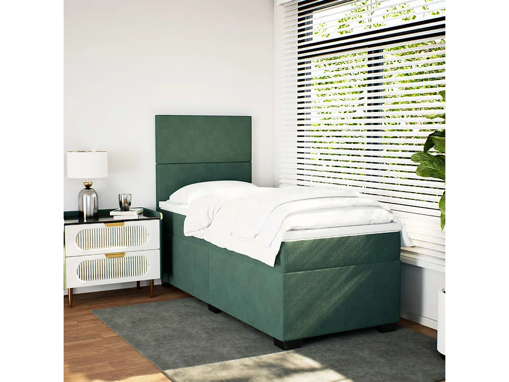 Cama box spring con colchón terciopelo verde oscuro 80x200 cm ES373269