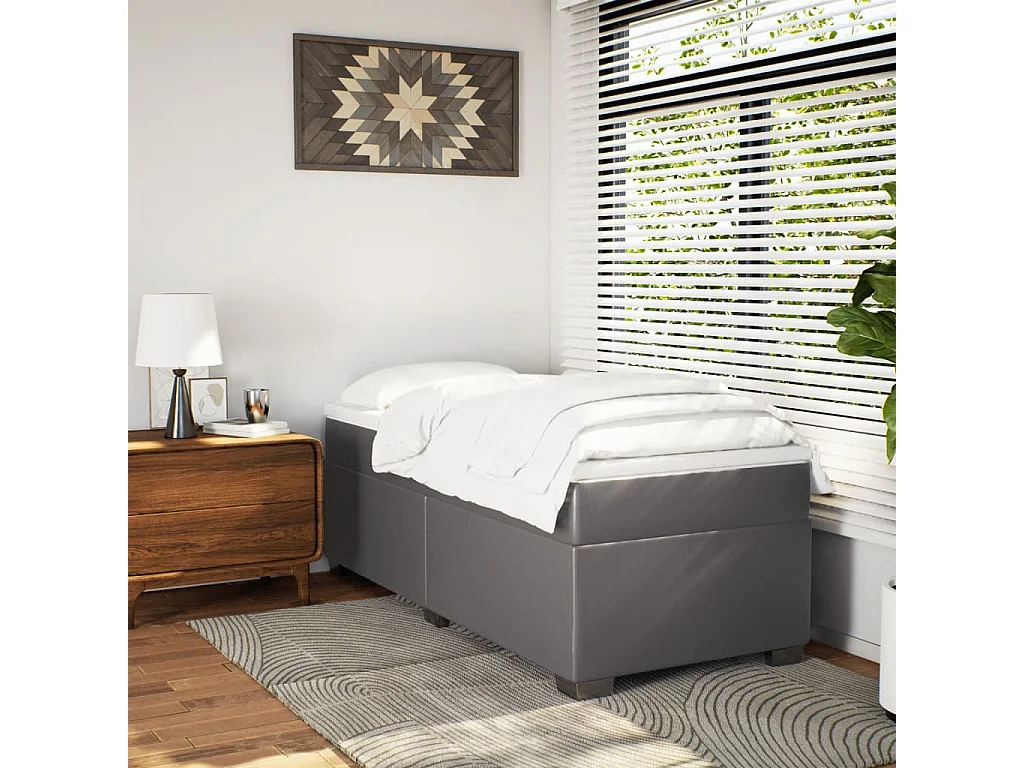 Boxspring met matras kunstleer grijs 90x200 cm BE525552