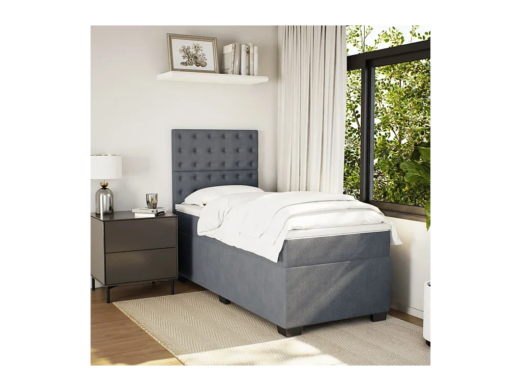 Cama box spring - 90x190 cm com molas/colchão veludo cinza-escuro PT398697