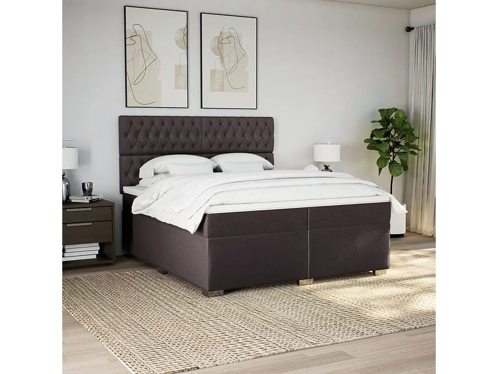 Cama box spring con colchón tela marrón oscuro 200x200 cm ES973845