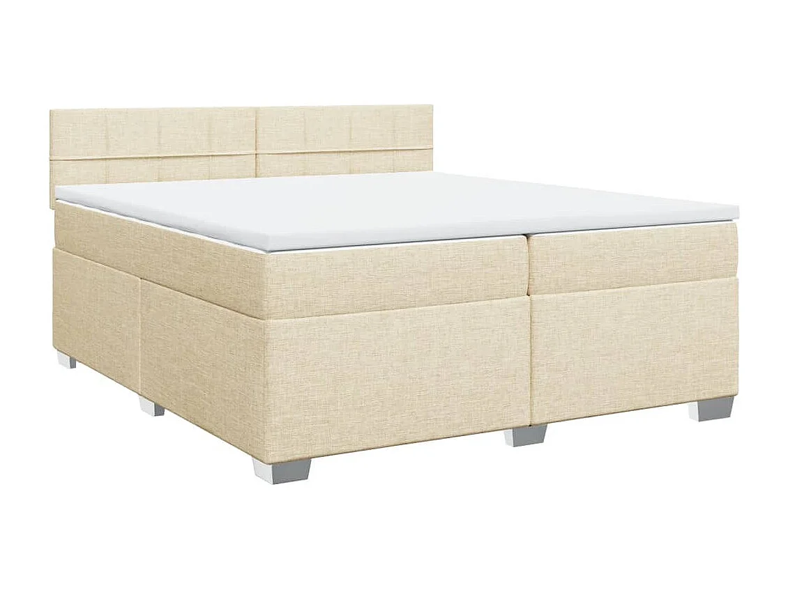 Cama box spring con colchón tela color crema 200x200 cm ES476112
