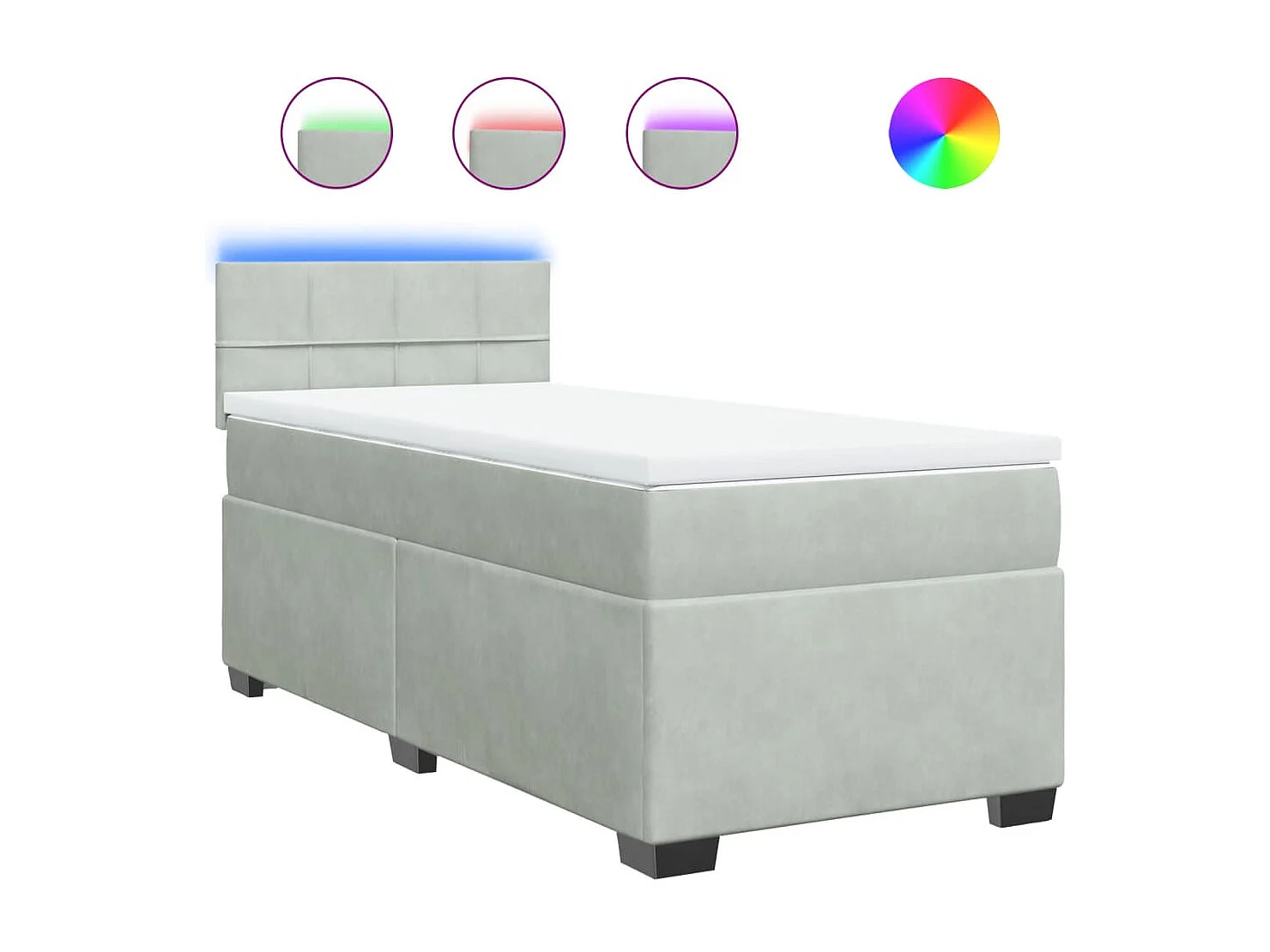 Cama box spring con colchón terciopelo gris claro 80x200 cm ES473141