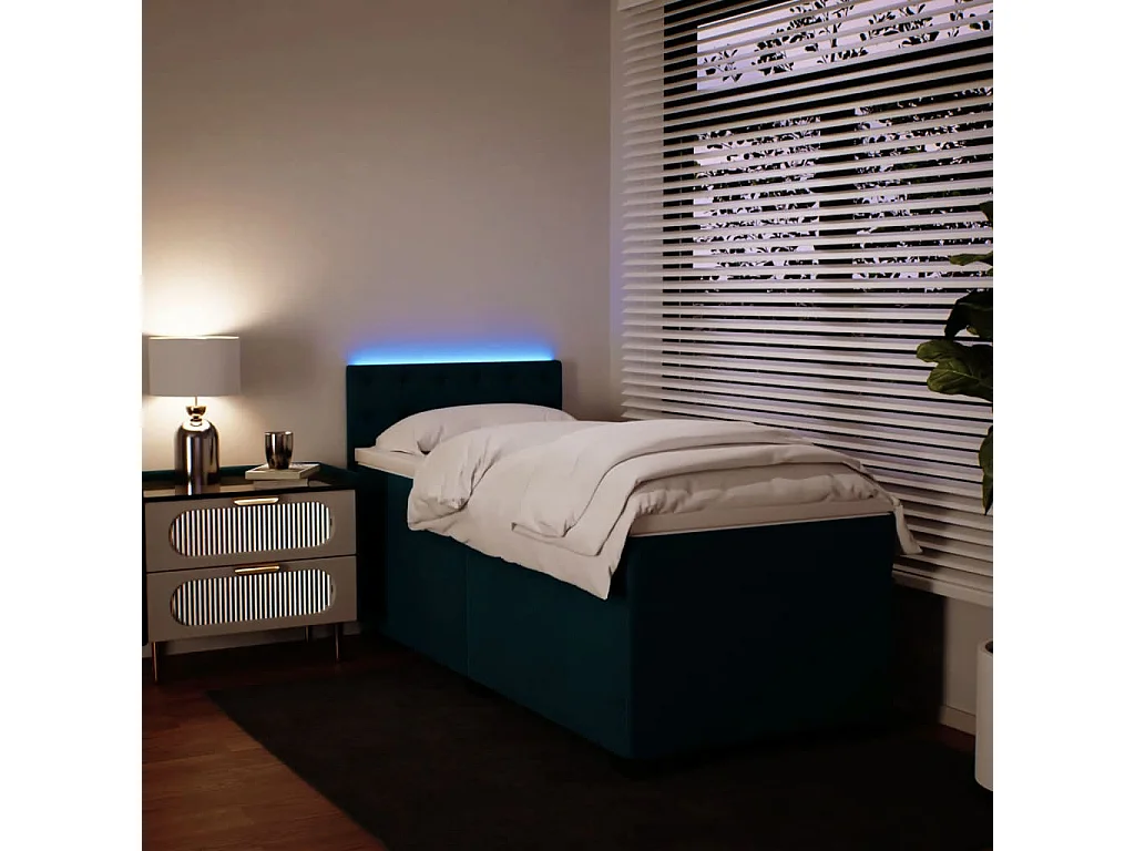 Cama box spring - 80x200 cm com colchão veludo azul PT994751