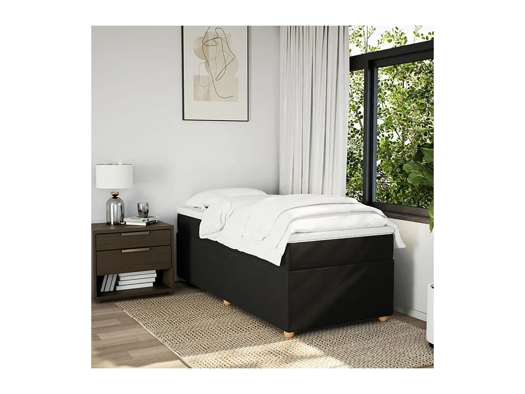 Ensemble complet boxspring + matelas Noir 90x190 cm Tissu FR45134
